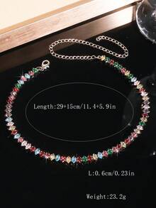 1 pieza Collar gargantilla de mujer con circonita geométrica, versátil para uso diario y vestidos de noche - Color plateado mixto - Ver 7