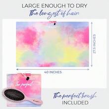 Microfiber Curly Hair Towel Wrap With Wet/Dry Brush - Fast Drying And Gentle Detangling For Women Girls - Great For Travel Gifts And Hair Extensions - WatercolorTieDye - View 2