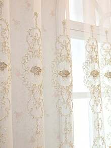 Cortina de tule rosa moderna, luxuosa e elegante, estilo europeu, perfurada (1 peça), para sala de estar e quarto. - Multicolorido - Ver 4