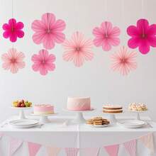 12Pcs Pink Paper Flower Party Decorations Hot Pink Paper Fans Wall Decor For Birthday Wedding Baby Showers Classroom Floral Backdrop Hanging Oranments - đen - Xem 5