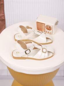 1双儿童PU皮极简凉鞋，适合夏季穿着 - 米色 - 查看 5