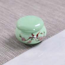 TYUI 2Pcs Empty Mini Cute Ceramic Bottle Canisters Flower Pattern Portable Travel Loose Tea Pot Jar Contanier With Lid For Storage Spices Powder Cream Lotion Loose Tea Green - Green - View 5