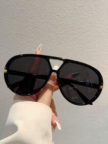 1pc Women's New Large Frame Fashion Glasses, Multi-Color Unique Double-Bridge Design, Luxurious Style Unisex Glasses - Multicolor 4 - View 15