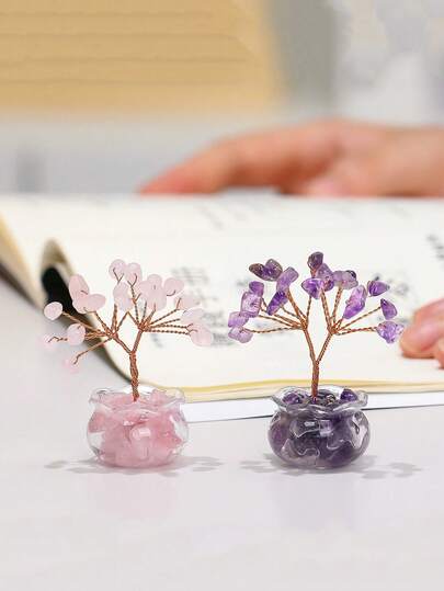 1 pieza Árbol de Bonsái de Cristal de 7 Chakras hecho a mano, Árbol de la Vida de Cuarzo Rosa con Curación de Cristal, Base de Rebanada de Ágata Natural, Envuelto en Alambre de Cobre, Decoración Espiritual de Energía Feng Shui Rosa para el Hogar y la Oficina, Adorno de Escritorio, Regalo Unisex para Equilibrar la Energía, Elevar la Felicidad, Decoración Mística de Aura, Curación Espiritual, Base Aleatoria. Día del Padre, Para Papá, Mujeres, Halloween, Día de San Valentín, Navidad, Acción de Gracias, Regalo de Año Nuevo