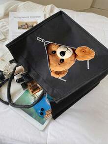 Cute Teddy Bear Zipper Tote Bag, Hand Bags, Purse, Large Capacity Foldable Handbag ,Teddy Tote Bag,Large Makeup Bag,Makeup Pouch, Simple Makeup Storage Bag With Zipper, Stationery Supplies Bag,With Ic Closure, Black & Brown Teddy Bear Print Design, Golden-Toned Zippers,Ideal Gift For Teachers, Friends ,Weddings, Birthdays, Women's Cosmetics Storage,Travel Essential ,Travel Essential Bag - Multicolor - View 7
