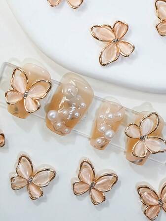 10 Stücke Y2K Katzenauge Schmetterling Nagel Bohrer, Strass & Legierung Nail Art Dekorationen, DIY Nail Charms, Nail Gems, Nail Zubehör