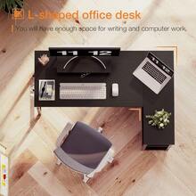 L Shaped Computer Desk With Reversible Storage Shelves 118 * 80 * 86.4cm Corner Desk With Monitor StandandHeadphone Hook Home Office Desk Modern Simple Writing Table Black - Black - View 5