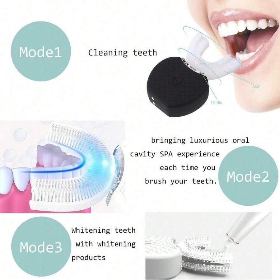 Cepillo de dientes eléctrico recargable con función ultrasónica de barrido y rotación, set para parejas, cepillo de dientes con raspador, dispositivo inteligente para blanquear los dientes. - Negro - Ver 1