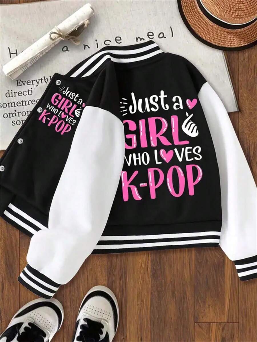 Girls' Jackets, Autumn And Winter, 3-12 Years Old Clothing, Heart-Shaped K-Pop Street Style 3D Printing, Mixed Ammonia Fabric, Comfortable And Soft, Suitable For Festival Parties, Creative Gifts, Daily Casual Wear, Halloween, Christmas - 黑色 - 查看 1