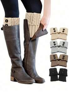 1 Pair Women's Winter Warm Boot Cuffs, Knitted Short Leg Warmers - Multicolor - View 1