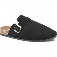 Women's Buckle Clog Slip-On Mules Cork Footbed Comfort Casual Outdoor Indoor Sandals Shoes - 黑色 - 查看 1