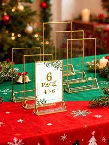 6pcs/12pcs Acrylic Sign Holder, Transparent Acrylic Signage Display Stand Multipurpose Double-Sided Gold Frame Wedding Number Plate Table Flyer Menu Card Rack Acrylic Menu Card Holders - Multicolor - View 2