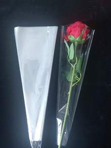 50pcs/Pack Transparent Single Stem Flower Sleeves, Clear Handheld Bouquet OPP Bags, Dust-Proof & Moisture-Proof Single Stem Flower Bags, Transparent Rose Bouquet Bags, Floral Supplies For Valentine's Day, Mother's Day, Anniversary, Wedding, No Accessories, No Printing Design - Multicolor - View 4