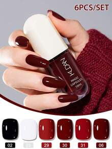 6 Peças Conjunto de Esmalte de Unha Removível à Base de Água de 10ml, Vermelho Estrelado, Preto e Branco para Outono e Inverno, Inodoro, Secagem Rápida, Longa Duração, Efeito Saudável e Iluminador, Sem Necessidade de Lâmpada, Para Decoração de Unhas Diária e Manicure de Todas as Estações, Suprimentos de Salão de Unhas, Presente para Mulheres e Meninas