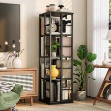 Estantería giratoria de 4 niveles, estantería esquinera tipo torre, organizador de libros y revistas de estilo industrial, estantería giratoria estrecha de metal rústico para sala de estar u oficina en casa. - Negro - Ver 8