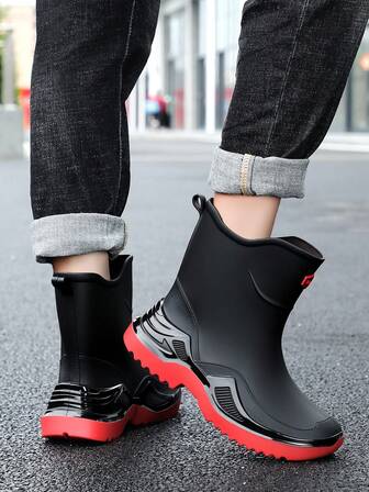 1双新款中筒防水雨靴，防滑耐用户外橡胶男鞋，秋冬季保暖钓鱼工作靴