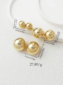 1 Set Of 3 Pairs Fashionable Elegant Exaggerated Glossy Gold Ball Stud Earrings Set, Suitable For Women's Daily Wear - Gold - View 2