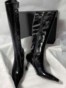 Fall/Winter Korean Style Minimalist Over-The-Knee Boots, Elastic Suede Skinny Boots With Side Zipper Pointed Toe High Heels,Kitten Heels - Black - View 3
