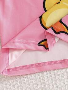 2pcs Baby/Toddler Round Neck Cute Duck Print Short Sleeve Top And Shorts Set, Spring/Summer - Pink - View 9