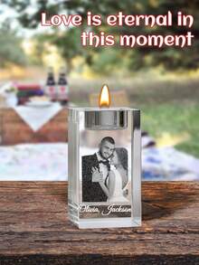 1 pièce Photophore en cristal personnalisé avec photo, photophore à bougie chauffe-plat personnalisé, décoration de bougeoir commémoratif pour mariage, anniversaire, cadeau