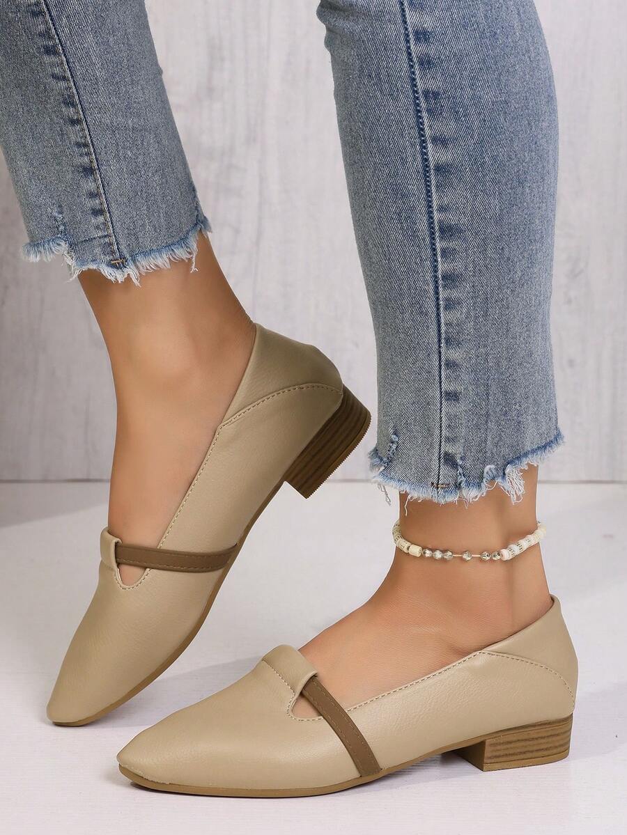Sepatu Loafer Wanita Nyaman, Lembut, Sol Dalam, Gaya Retro, Ujung Lancip, Minimalis, Elegan, Warna Aprikot, Serbaguna, Hak Rendah, Cocok untuk Semua Musim, Ukuran Besar, Sepatu Balet - Aprikot - View 1
