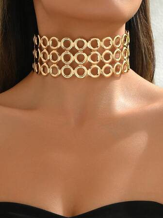 1件几何圆形夸张金属金色超大号颈链