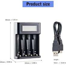 带液晶显示屏的4槽AA/AAA电池充电器，适用于游戏机、遥控器和其他设备