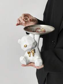 1个可爱小熊树脂首饰托盘，项链手链耳环戒指收纳托盘，客厅玄关钥匙手表整理托盘，装饰托盘，送给男友/女友的节日礼物 - 彩色 - 查看 2