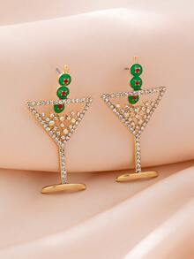 2pcs Personalized Rhinestone Champagne Glass & Cocktail Glass Earrings, Fashionable & Elegant, Suitable For Women's Daily Wear - Jewelry Set - View 2