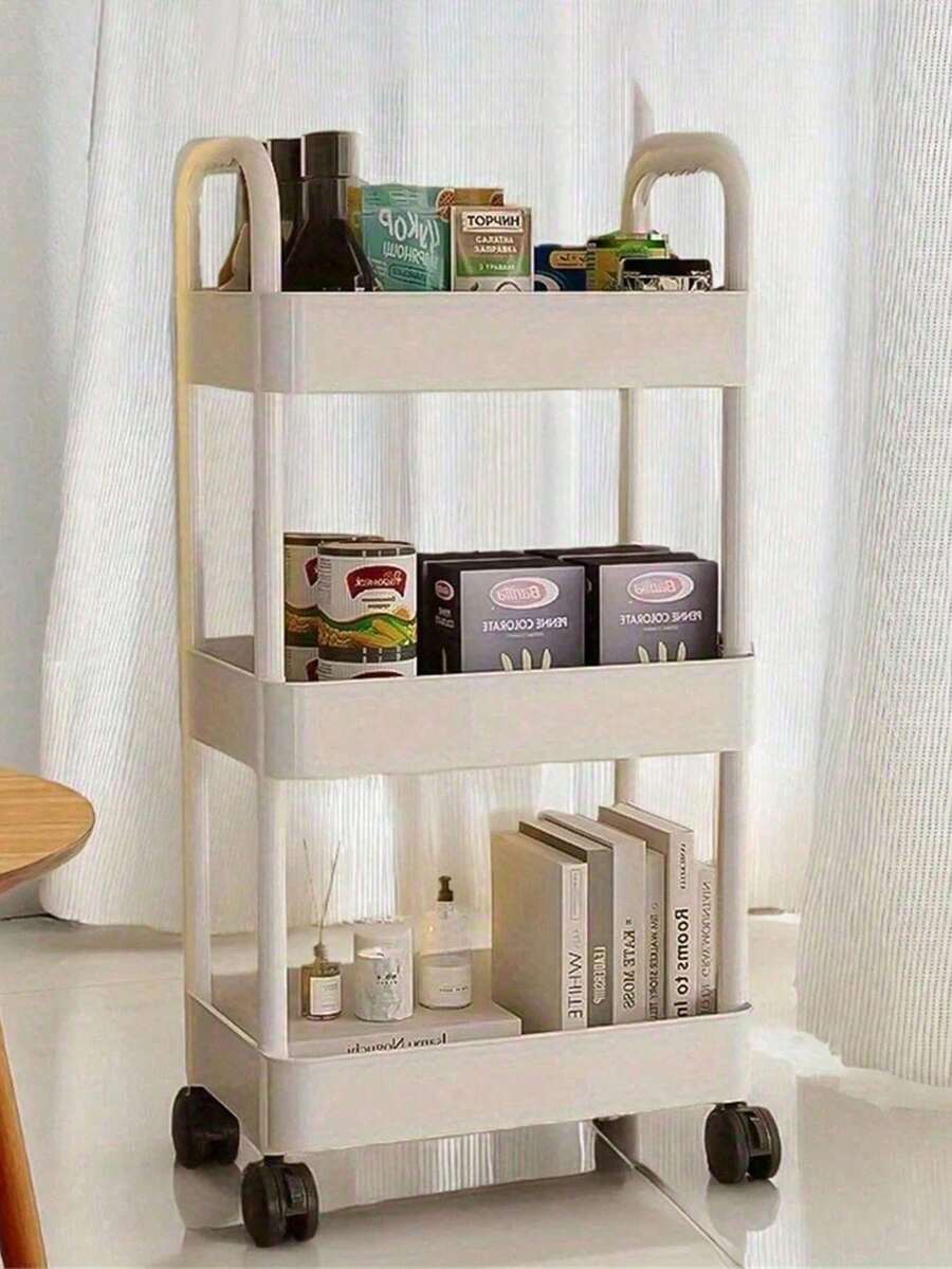 Estantería rodante de 4 niveles, carrito para dormitorio, unidad de estantería móvil para cocina, adecuada para organización del hogar durante todo el año, almacenamiento para camping al aire libre, también se puede usar para salón de belleza, estantería de almacenamiento para salón de belleza | Estantería de múltiples capas | Apariencia limpia, accesorios de spa, unidad de estantería práctica (Blanco)