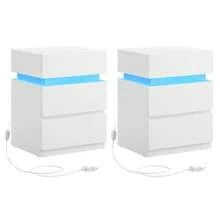 KAILYN Collezione - Set di 2 Comodini con Striscia Luminosa di Luci a LED Multicolore Variabile, 3 Cassetti, Tavolino in Stile Moderno, 35 x 40 x 55 cm, Bianco - Bianco - Visualizzare 6