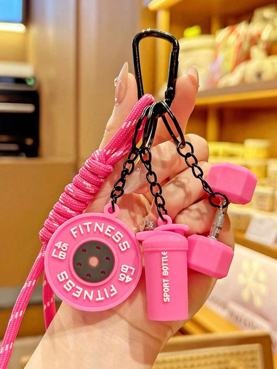 Fitness Keychain Colorful Gym Bag Charm For Fitness Lovers Motivational Fitness Gym Key Ring Workout Keychain Gifts Detachable Barbell Plates Keychain Water Cups Simulation Dumbbells Keyring Creative Dopamine Fitness Series Pendant - Multicolor - View 1