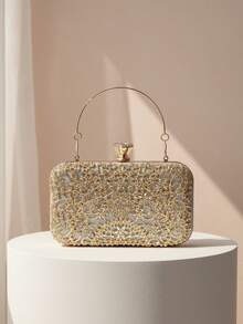镂空钻石手拿包奢华金属水钻晚宴包翻盖派对婚礼手提包