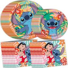 TYUI Stitch Birthday Party Decorations - Lilo And Stitch Plates And Napkins - 8 Dinner And 8 Cake Plates 16 Napkins - Party Supplies - Officially Licensed - 彩色 - 查看 1