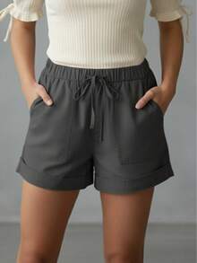 1  Casual    Woven Fabric    Pocket    Women's Pants  Beach  Night Out  Holiday  Vacation  Travel    Summer - Màu xám đen - Xem 3