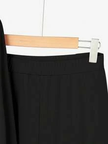 ZANZEA Elegant Women's High Neck Long Sleeve Blouse Shirt Tops And Elastic Waist Wide Leg Pants Two Piece Sets Outfit - 黑色 - 查看 9