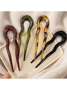 1-5pcs French Twist Hair Forks, U-Shaped Wavy Hair Clips, Suitable For Buns, Tortoiseshell Color, Fashionable & Flexible Hair Accessories, Hair Clips, Bathroom Supplies, Travel, Bathroom Decor - Multicolor - View 11