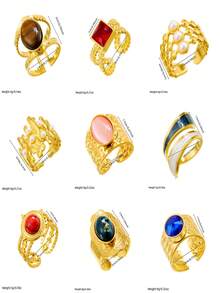 1 Anillo de mujer con accesorio de joyería de estilo geométrico elíptico de piedra simulada y perla, de estilo palaciego retro - Rosa - Ver 10