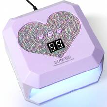 Professional UV Nail Lamp, Nail Dryer With Colorful Rhinestone Heart Shape Design, Large Capacity Gel Lamp With Cute Heart Shape Timer Setting Bottons, Quick Dry Curing Lamp With LCD Display And Auto Sensor, For Gel Nails, Gift For Christmas, For Women And Girls, For Salon & Home, Purple, Pink, White - Màu tím - Xem 1