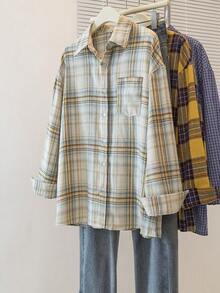 YUXIN Vintage American Plaid Sun Protection Long Sleeve Shirt For Women, Autumn Design Sense Niche Chic Loose Blouse - Yellow - View 3
