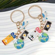 1 Travel-Themed Keychain, Featuring An Airplane, Air Ticket, Yellow/Oil-Colored Earth, And A Five-Ring Design. It's A Perfect Gift For Bags, Backpacks, And Car Accessories - Hồng - Xem 3