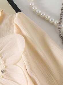 Sweet & Cute 3D Floral Lace & Mesh Long Sleeve Princess Dress - Apricot - View 8