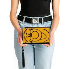 Wallet, cierre alrededor, cara sonriente de cerca, amarillo, negro, piel vegano, 5 inchx4.5 inch, Casual - Amarillo - Ver 3