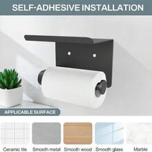 Toilet Paper Holder With Phone Shelf, Self Adhesive Aluminum Tissue Roll Dispenser For Mega Roll, Wall Mounted Toilet Paper Roll Holder For Bathroom - màu đen - Xem 5