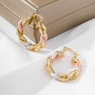 1 par de pendientes pequeños y lindos con cable retorcido chapado en vintage, pintura al óleo tricolor, para uso diario