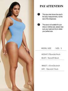 一件装女士无缝塑身连体衣，收腹提臀 - 藍色 - 查看 10