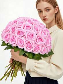 50 Pcs Artificial Roses Bulk Velvet Silk Pink Roses Pink Roses For Wedding Centerpieces Bridal Bouquet Mother's Day Valentine's Day Home Decor (50, Pink) - 粉色 - 查看 3