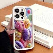 Cubierta de teléfono con borde negro y diseño de macarons coloridos para iPhone 14 Pro Max funda protectora con estampado de dulces franceses ideal para uso diario en oficina o casa - Negro - Ver 3