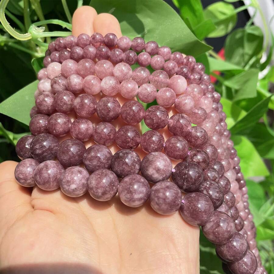 天然紫水晶玛瑙圆形散珠,用于珠宝制作、DIY项链手链配件,15英寸 - 酒紅色 - 查看 1