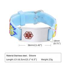 1 pieza Brazalete/Pulsera de acero inoxidable con silicona con patrón lindo grabado con láser con nombre personalizado, longitud de 13-16.5cm, Identificación médica roja, nombre personalizado, adecuado para uso diario, regalo de regreso a la escuela, rojo/azul/rosa - estilo - Ver 21